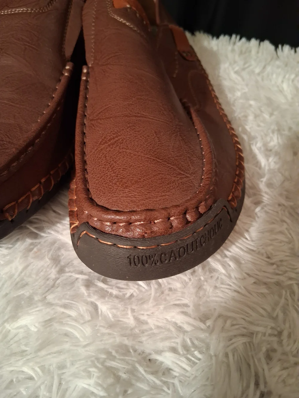 100% CAOUTCHOUC Men's Casual Brown Slip-On Leather Loafers